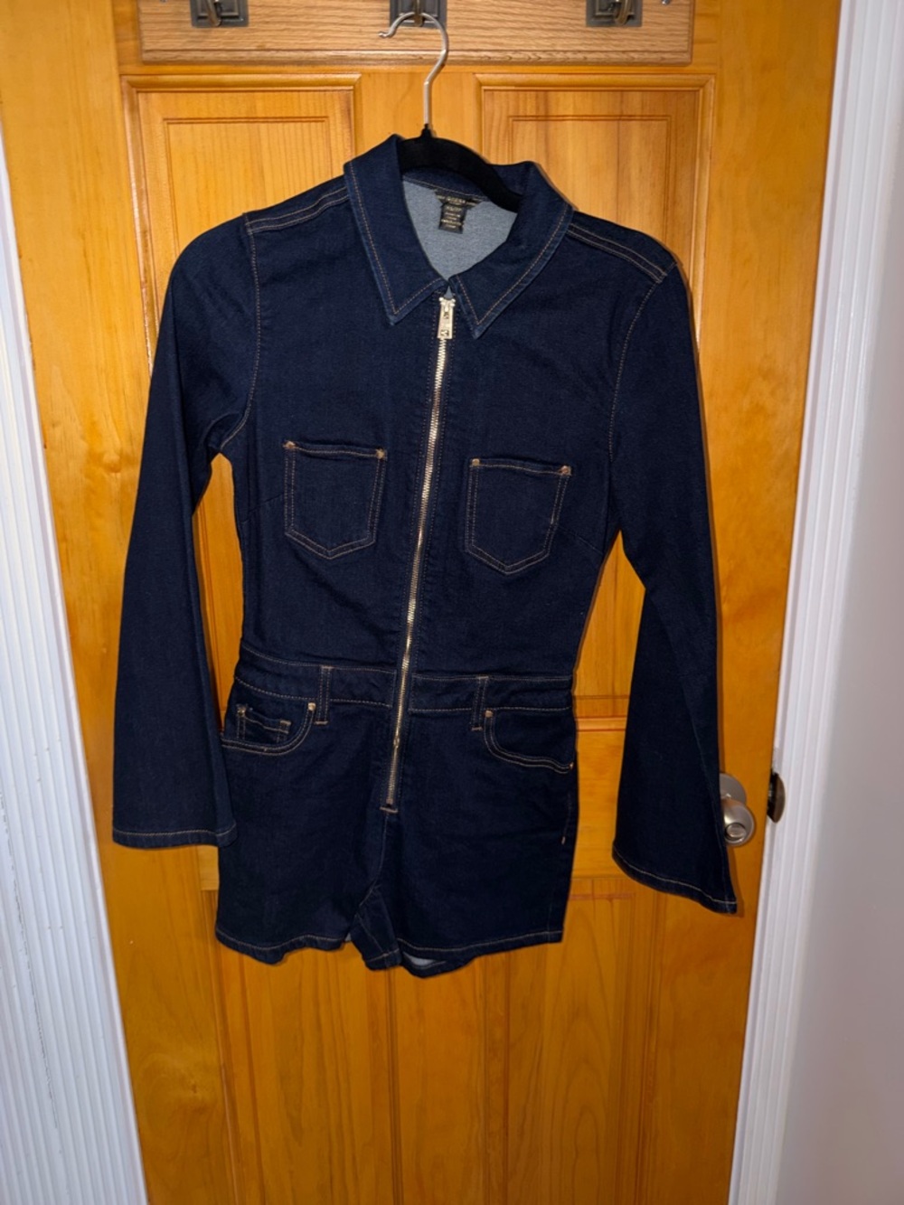 Guess Dark Blue Denim Zip-Front Jacket Romper